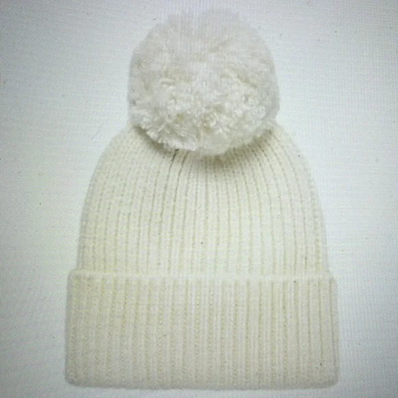 UGG White Knit Beanie Hat with Faux Fur Pom Pom UGG White Knit Beanie Hat with Faux Fur Pom Pom main image 3